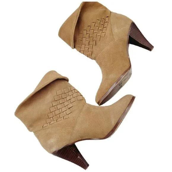 Farylrobin Ankle Boots Womens Size 7.5 Brown Suede Booties Weaved Anthropoligie - Picture 1 of 10